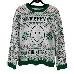 Holiday Time Sweater XXL 16 Merry Christmas Smiley Face‎ Crewneck Ugly Holiday